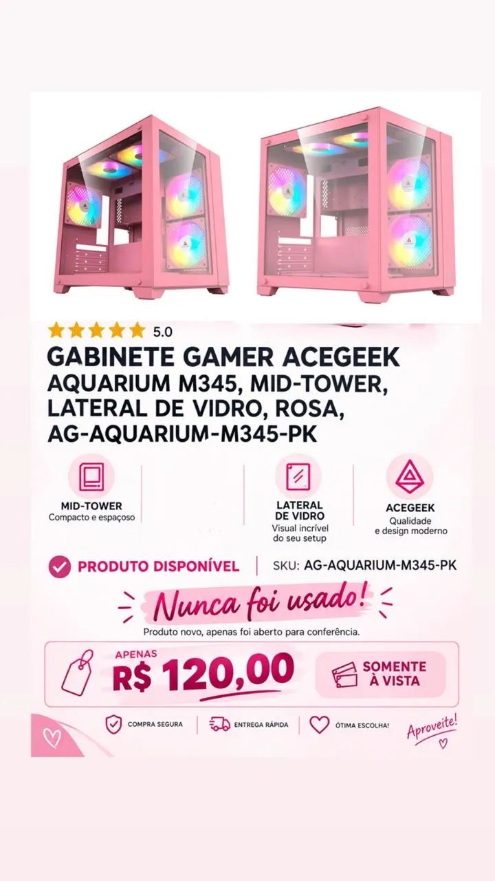 GABINETE GAMER ACEGEEK ROSA