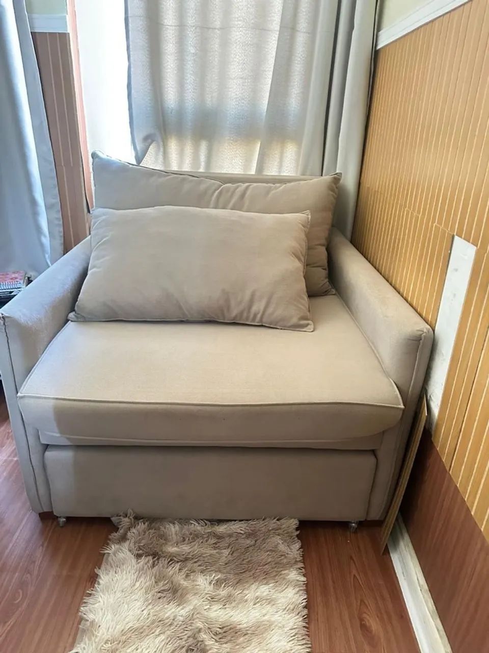 Sofá-Cama Retrátil Bege - Confortável e Espaçoso - Foto 4