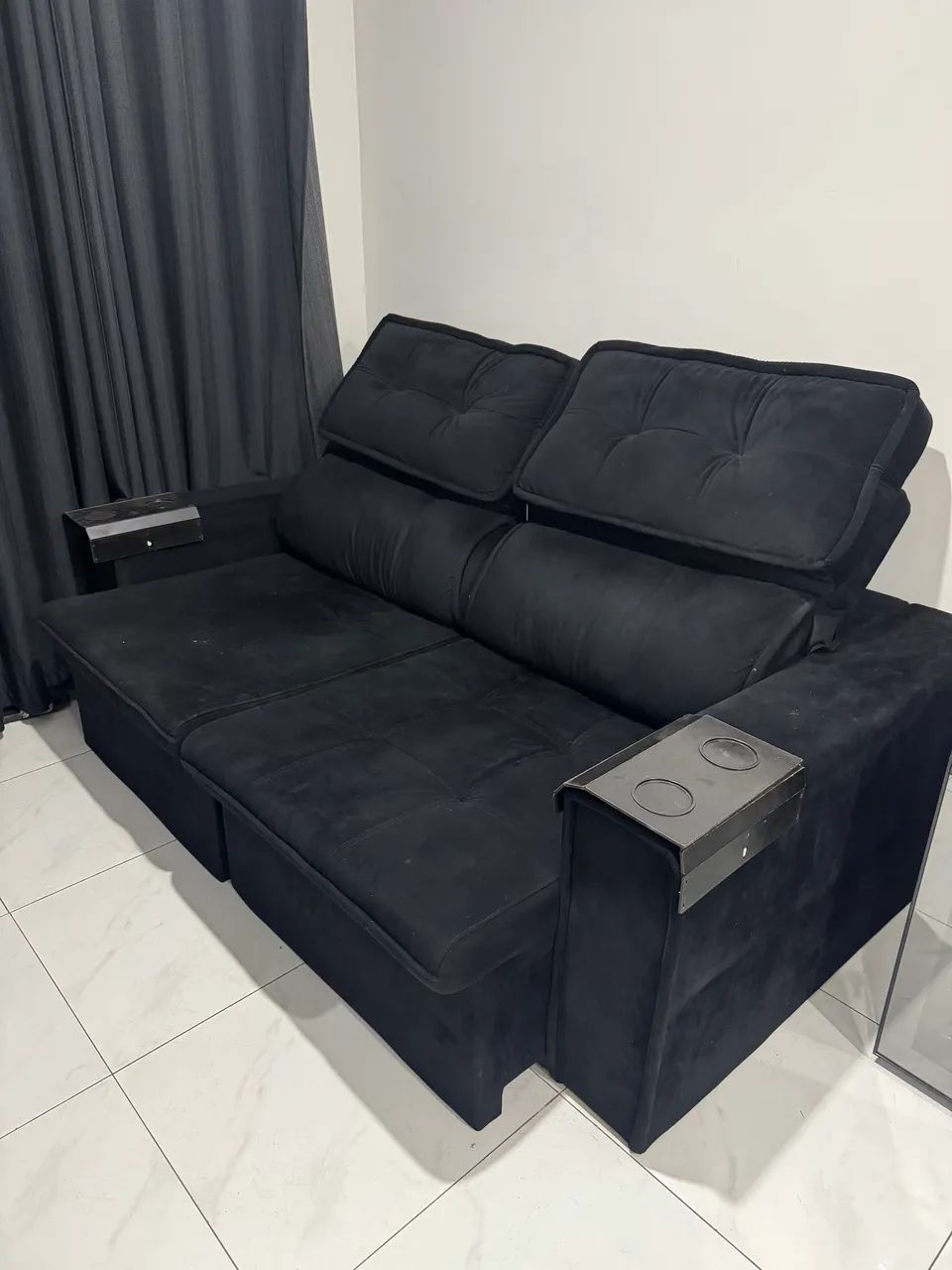 Sofá Retrátil e Reclinável 2 Lugares Preto 