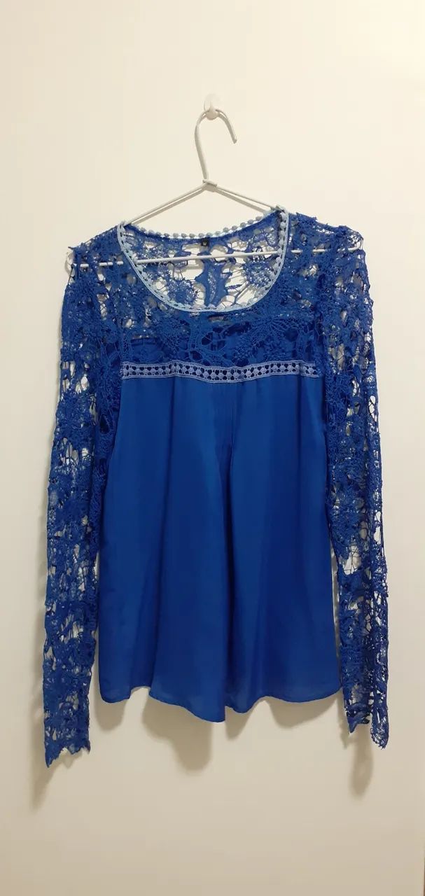 Blusa Feminina com Renda Azul  - Foto 4