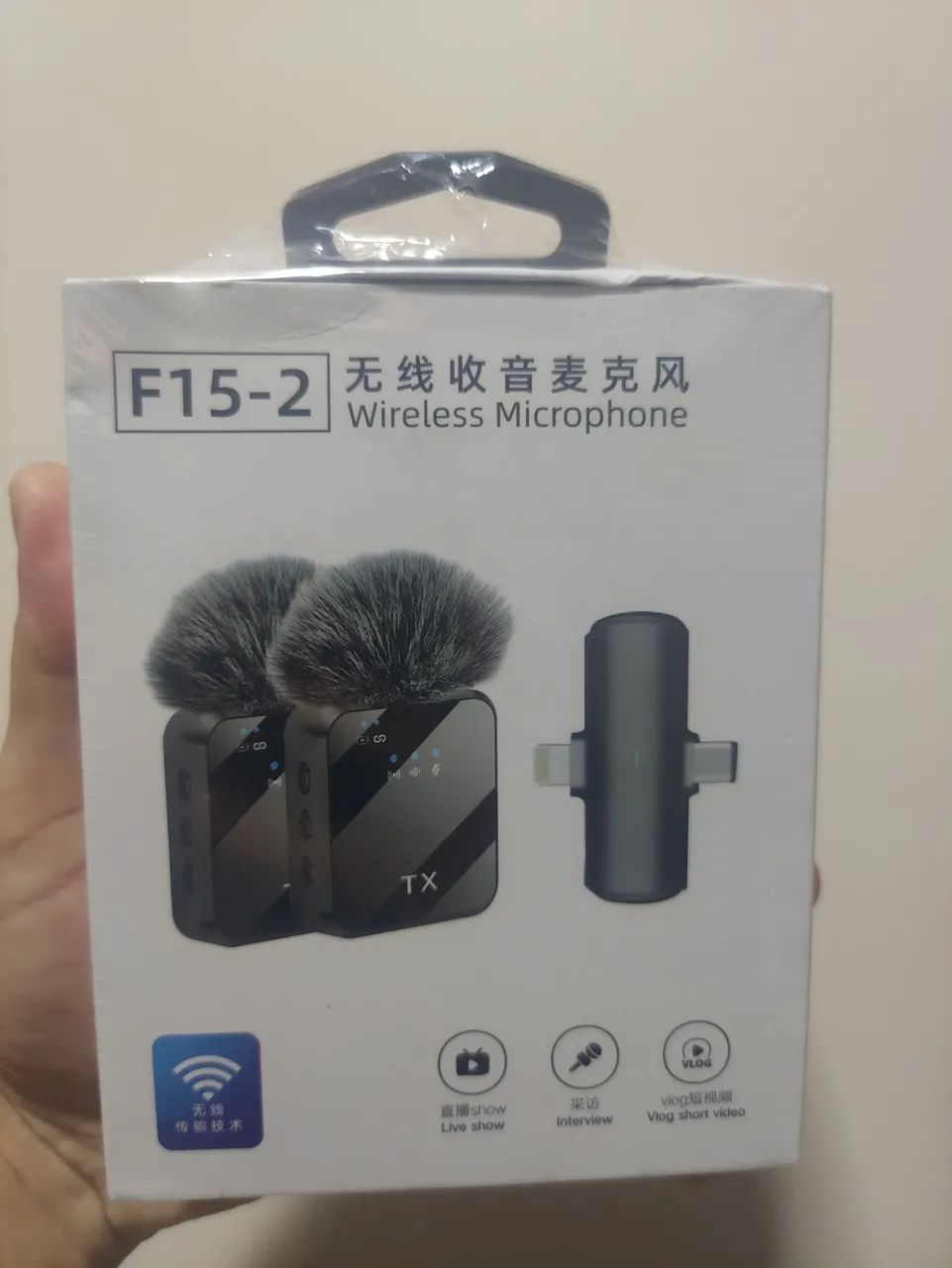 Microfone Lapela Duplo Sem Fio F15-2 Type-c Lightning