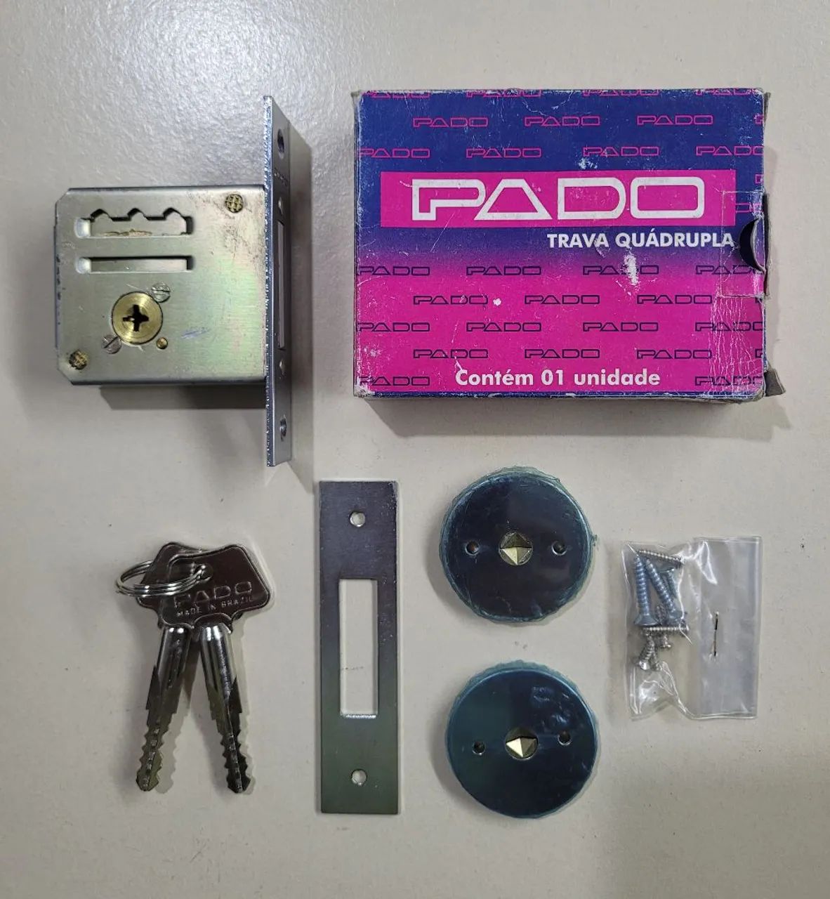 Pado Quadruple Lock, Stainless Steel, Brand New Complete Set with Two Tetra-Keys

