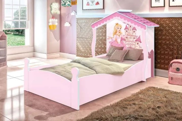 Cama Infantil Casa Princesa Branco.Rosa