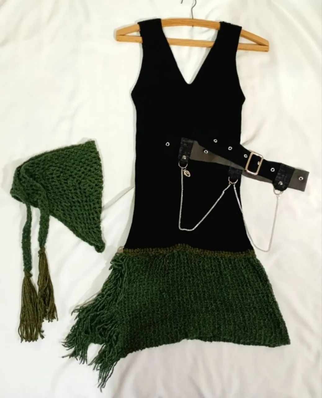 Vestido assimétrico tricôs + lenço - Foto 5