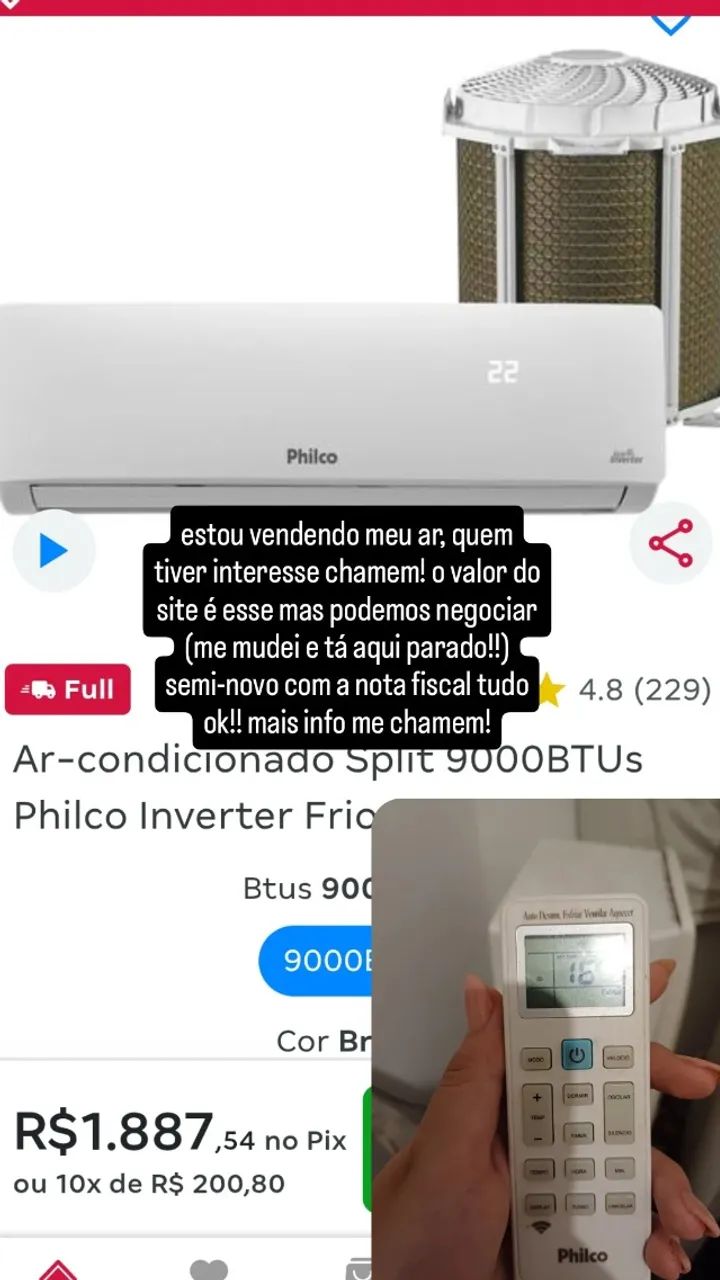 ar condicionado 9.000 btu philco