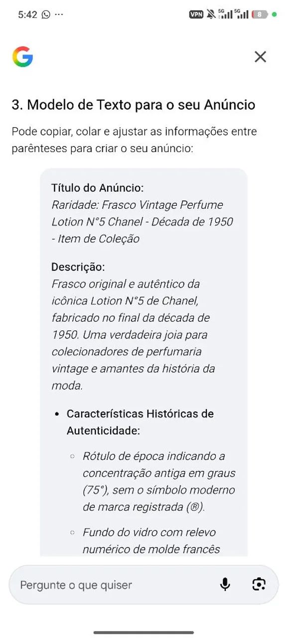 PERFUME CHANEL RELIQUIA! 70 ANOS  - Foto 2