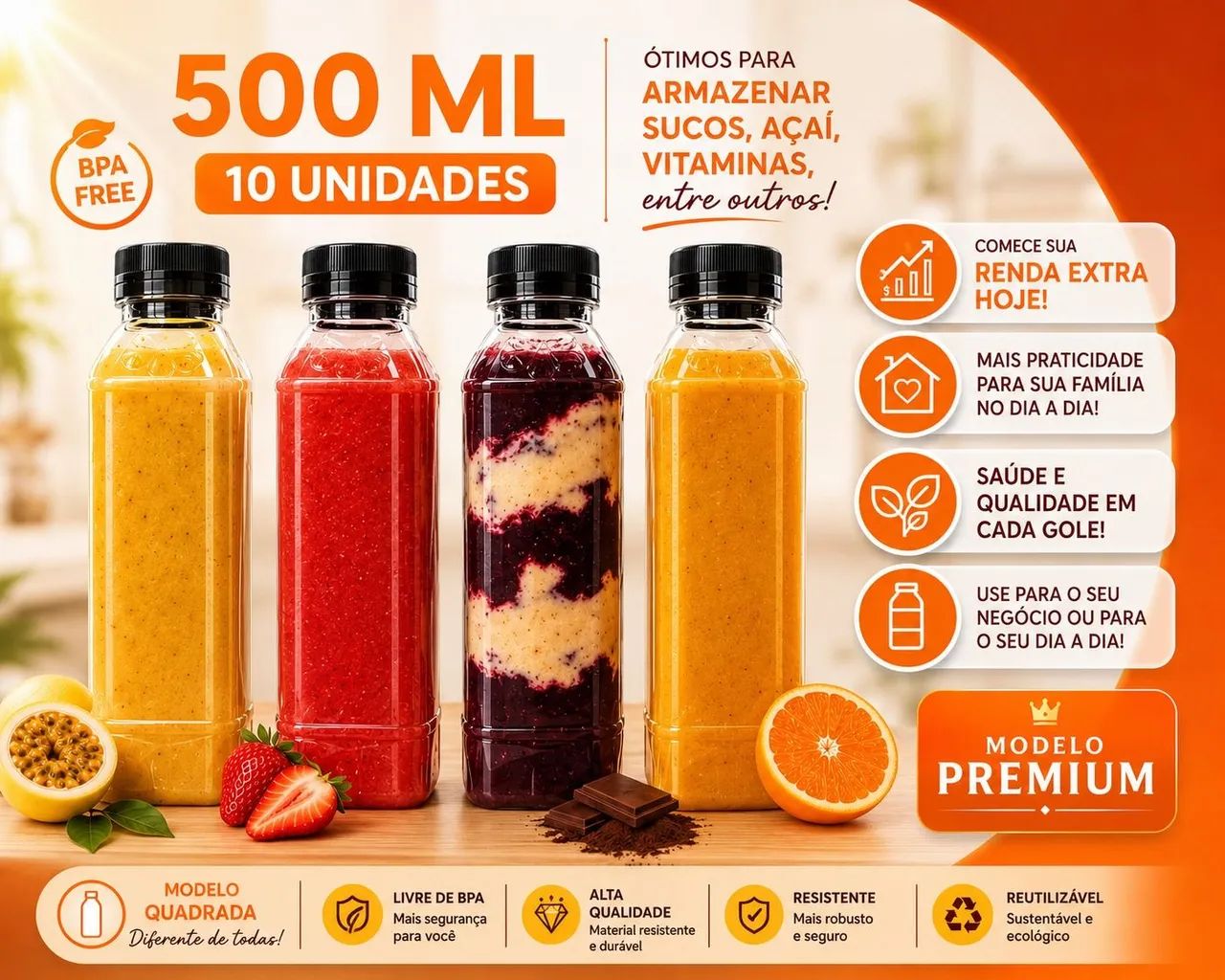 Kit com 60 unidades Garrafa 500ml com lacre, modelo Premium quadrada - Foto 4
