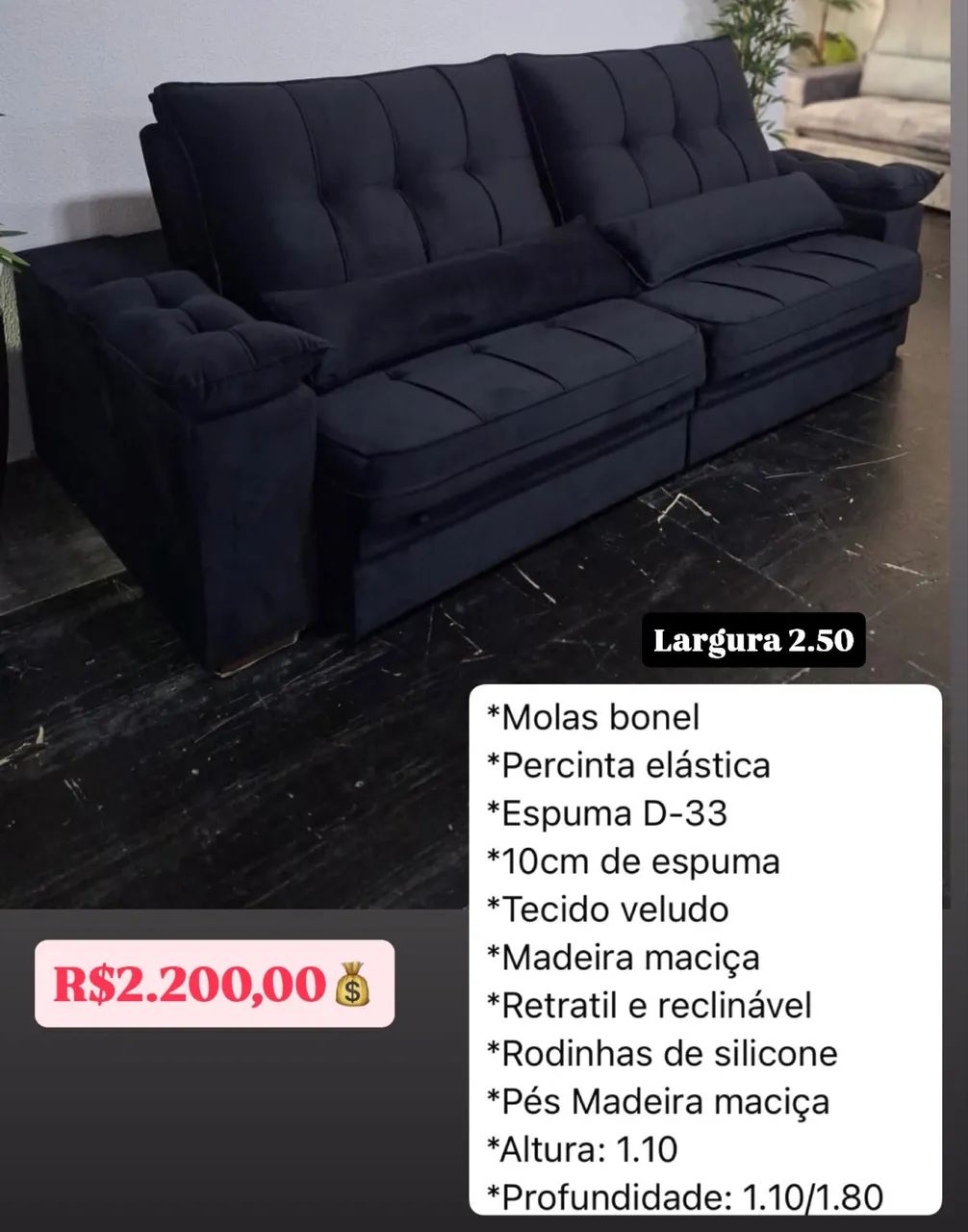 Sofá Retrátil e reclinável dois Lugares