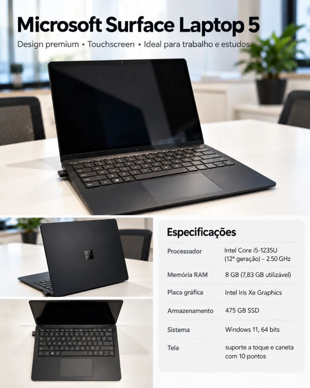 Microsoft Surface Laptop 5 | i5 12ª Geração | 8GB | SSD 512GB