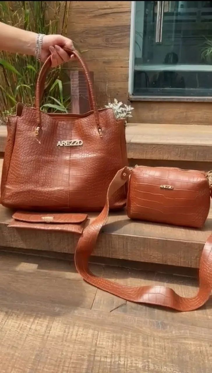 Kit Trio de Bolsas Estilo Arezzo Croco Tamanho Grande - Bolsas
