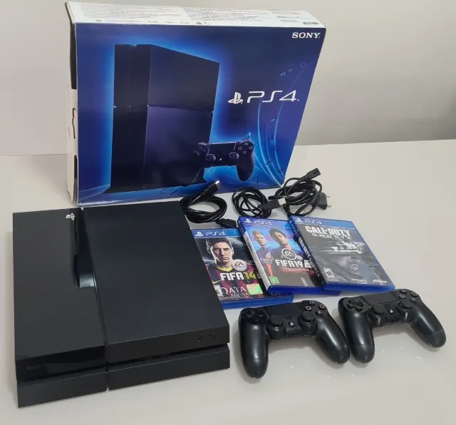 Sony Playstation 4 Black Fat + 2 Controles Dualshock 4 + Jogo Brinde /  Frete Grátis