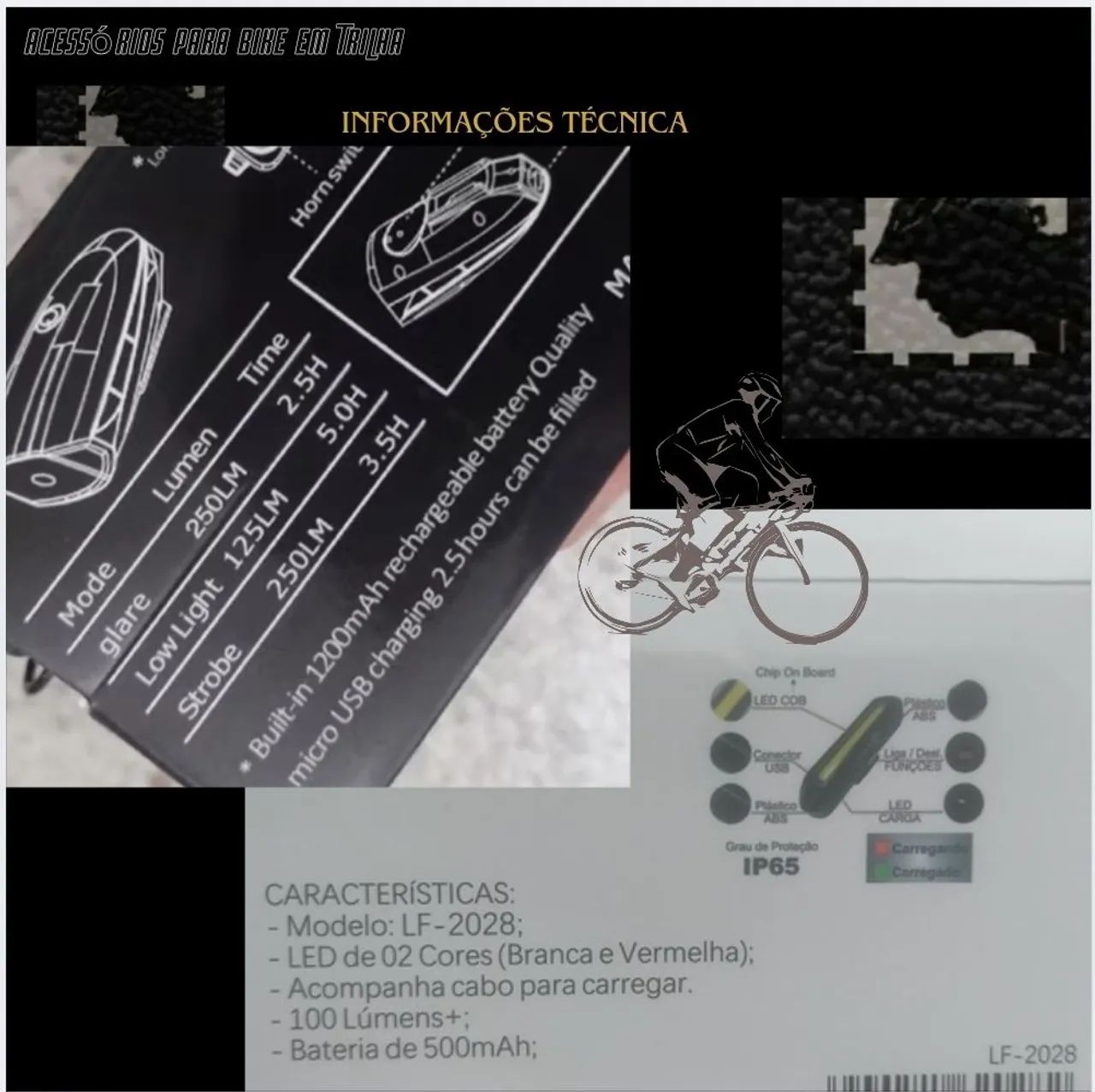 Kit de Segurança para Ciclistas -Farol, Lanterna Traseira e Busina eletrônica  - Foto 5