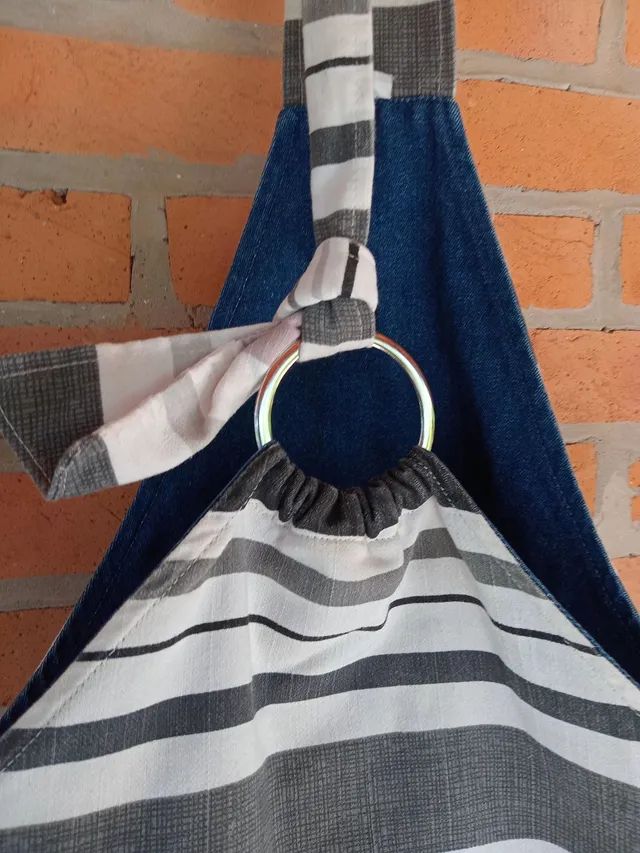 bolsa azul listrada dupla face artesanal - Foto 3