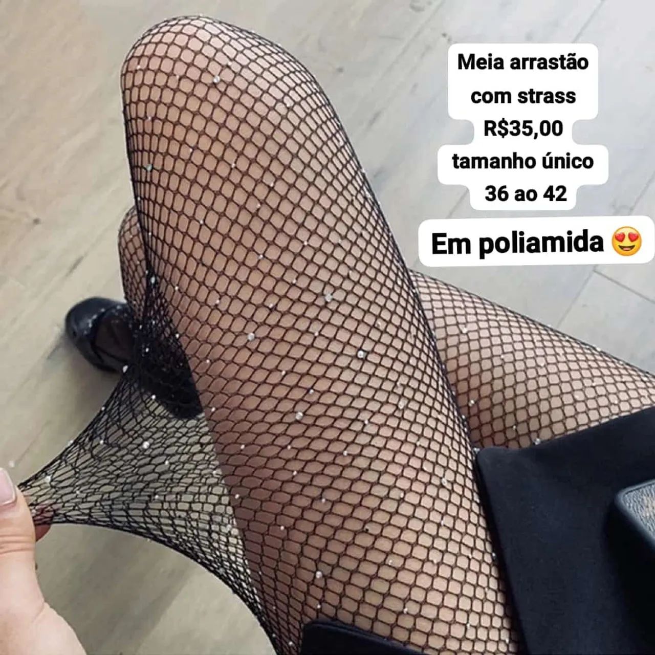 Meia arrastão em poliamida com strass  - Foto 2