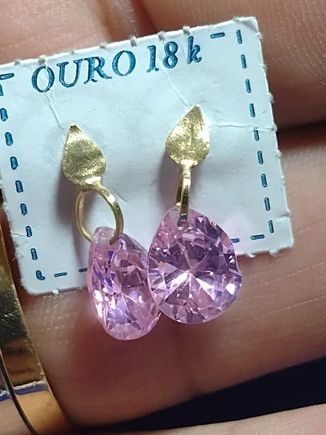 Brinco Pedras Rosa Zircônias 10 mm 2.30 Gramas Ouro 18 Kilates