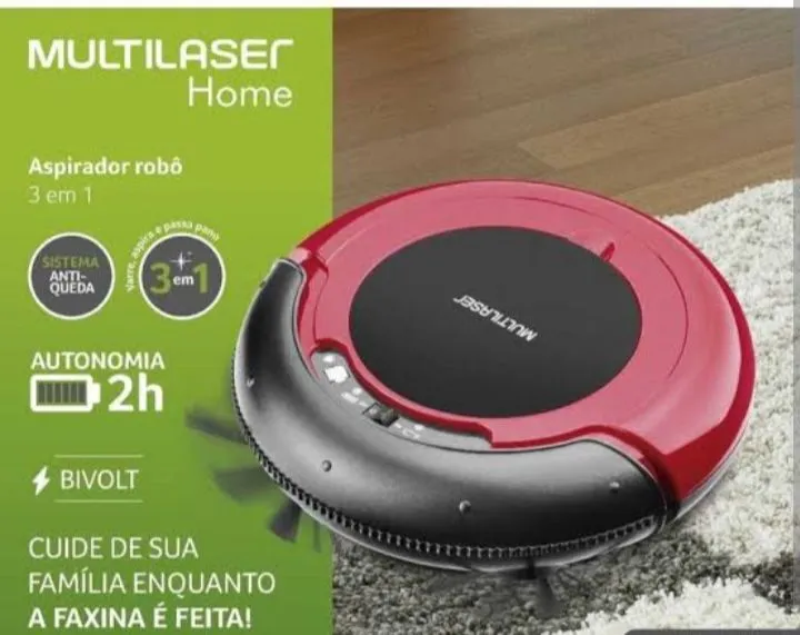 Aspirador Robô Multilaser Home 3 em 1 - Bivolt - Autonomia de 2h