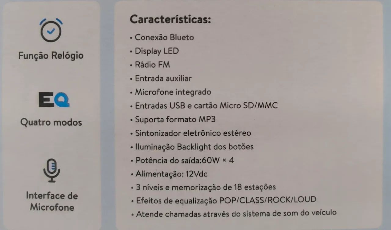 Som automotivo com bluetooth USB e chicote para instalação  - Foto 2