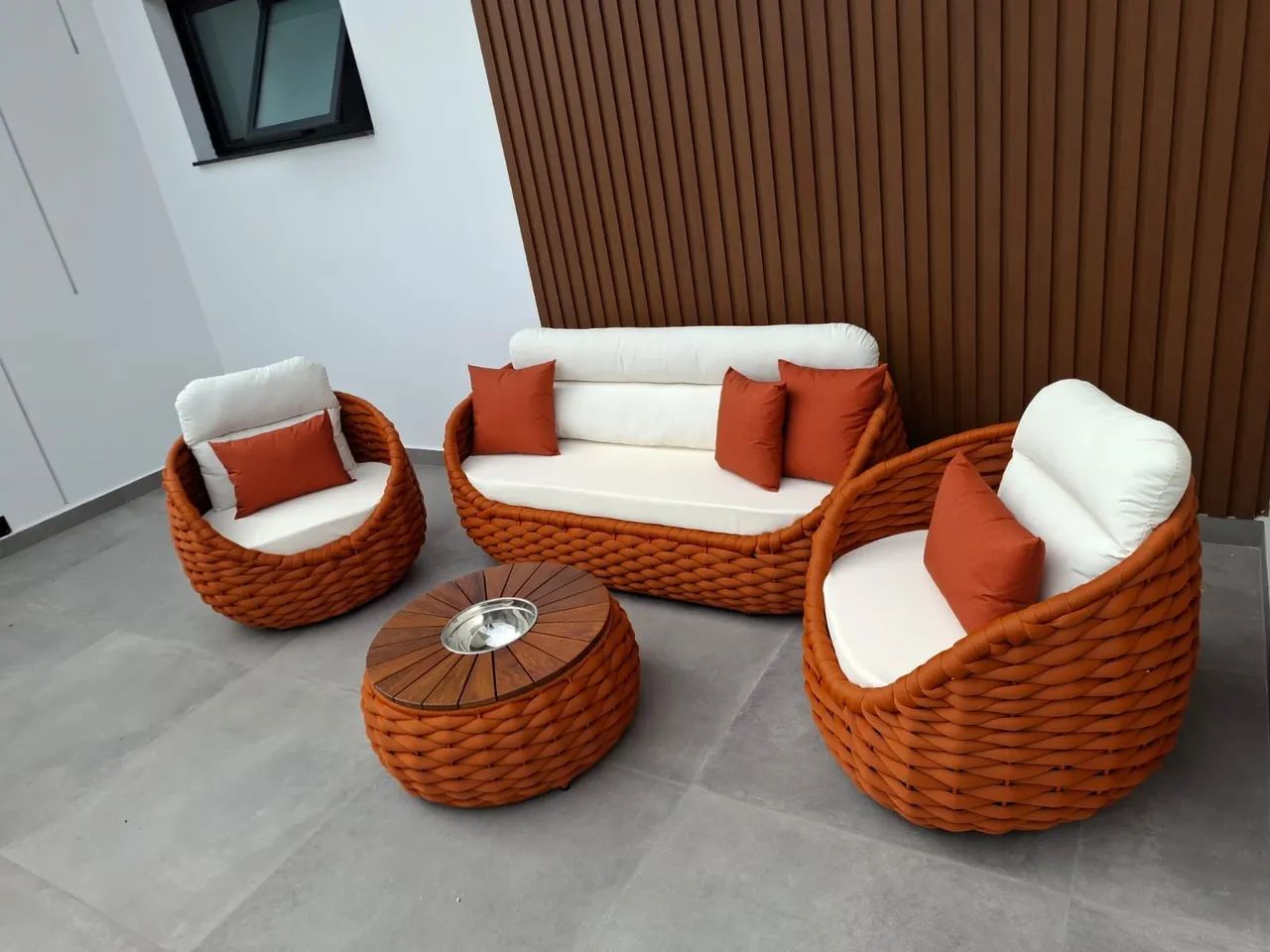 Conjunto de Sofá e Poltronas em Tricô Náutico, corda ou fibra sintética 
