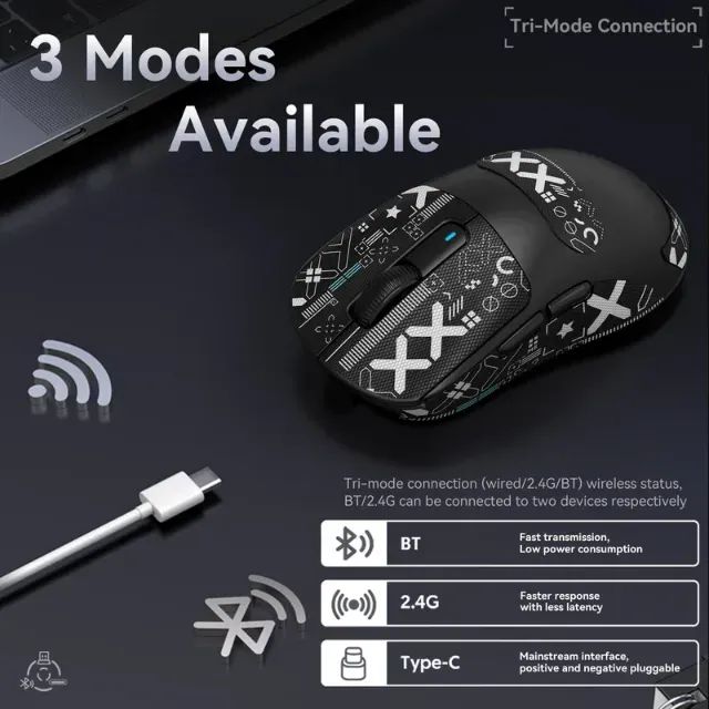 [Novo] Mouse Sem Fio Attack Shark X3 Black Superlight, Tri-Mode, PAW3395, 26000DPI, 49g - Foto 4