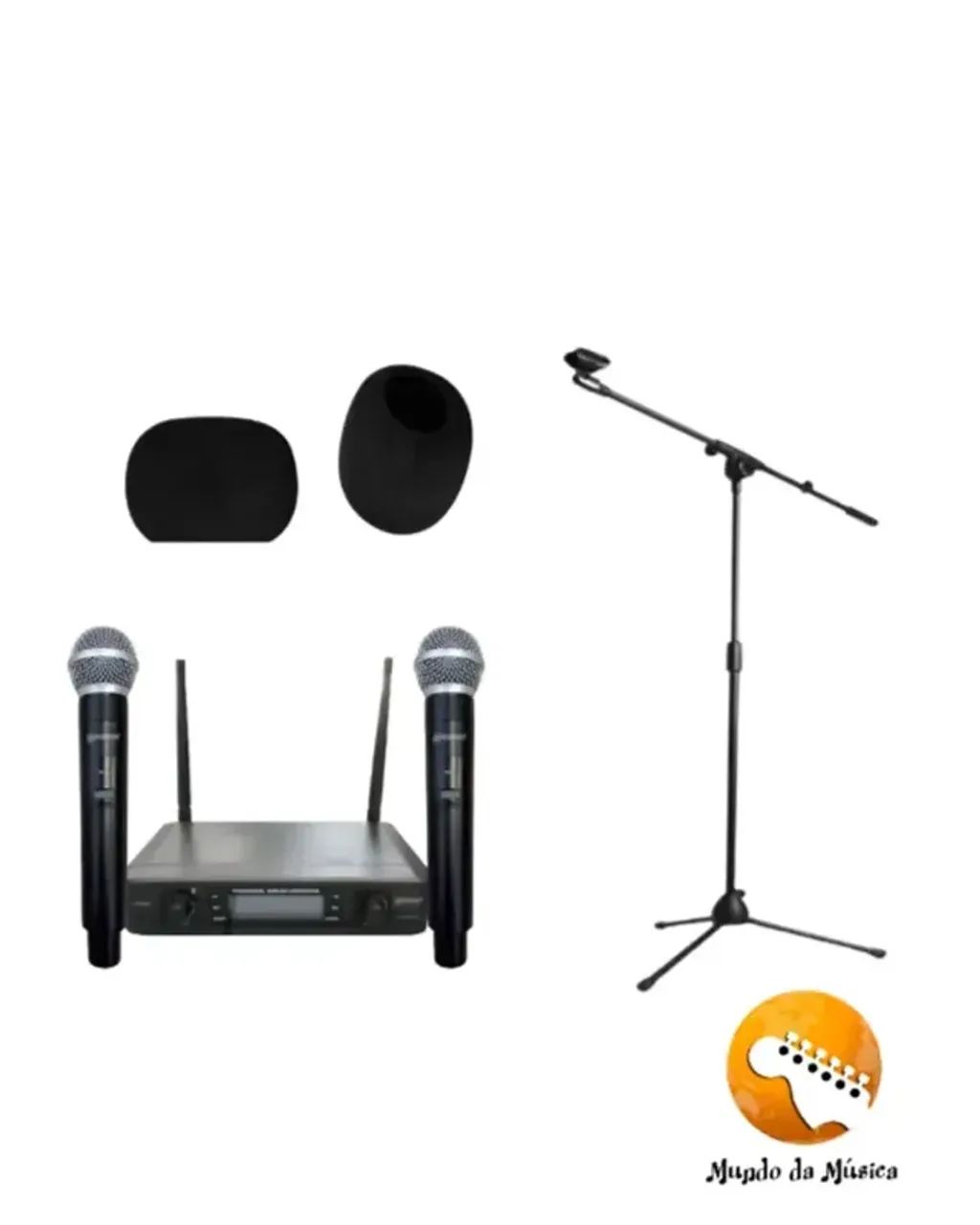 MICROFONE DINÂMICO SEM FIO DUPLO LEXSEN LM502M C/ ESPUMA E SUPORTE PARA MICROFONE