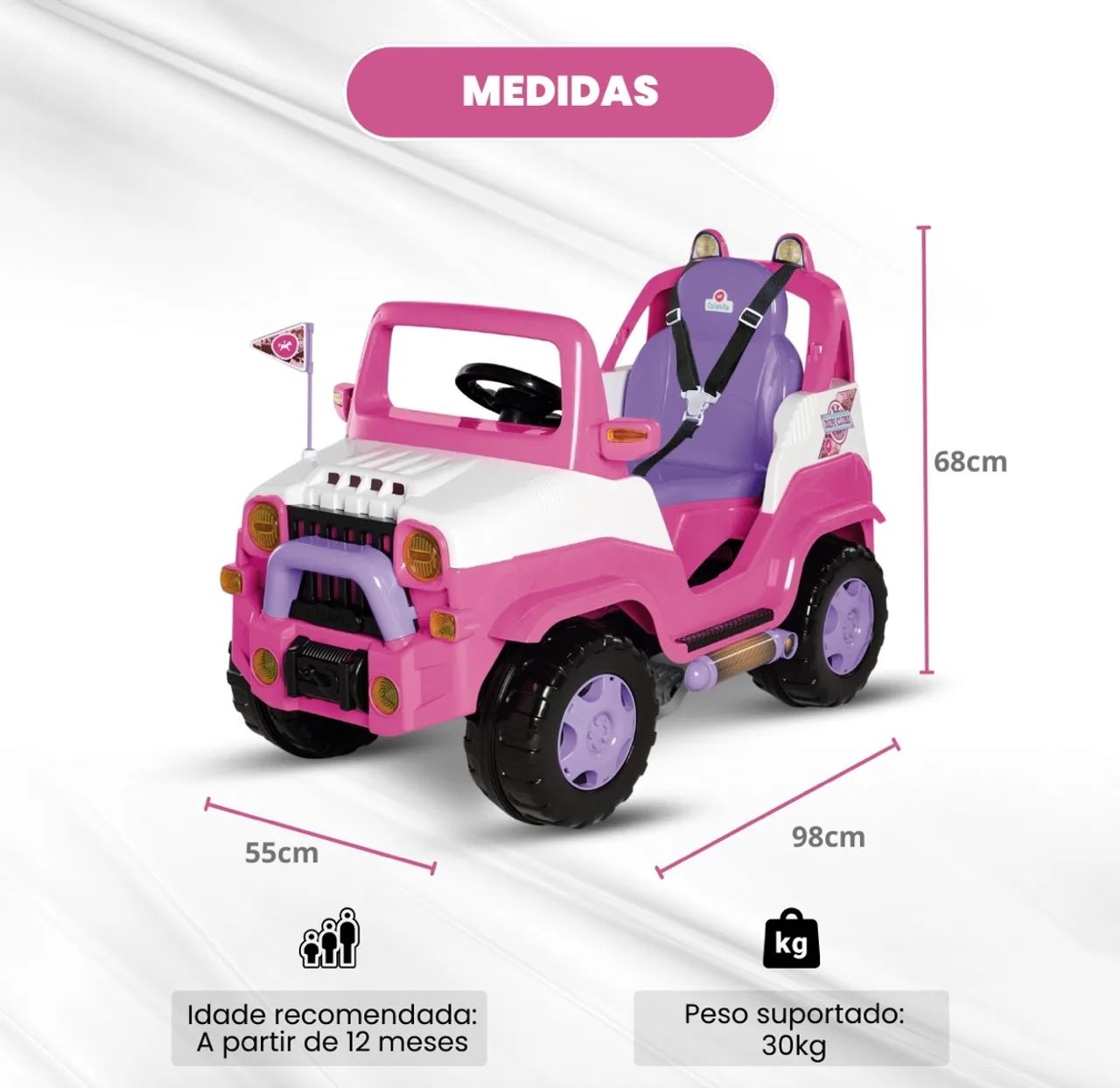 CARRINHO DE PASSEIO/PEDAL INFANTIL C/ EMPURRADOR - DIIPI - CALESITA ROSA - Foto 5