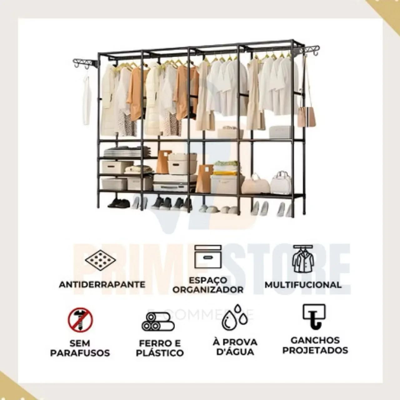 Estante Arara Cabideiro Prateleiras Sapateira Closet Roupas Guarda-roupa Croset Armário - Foto 2