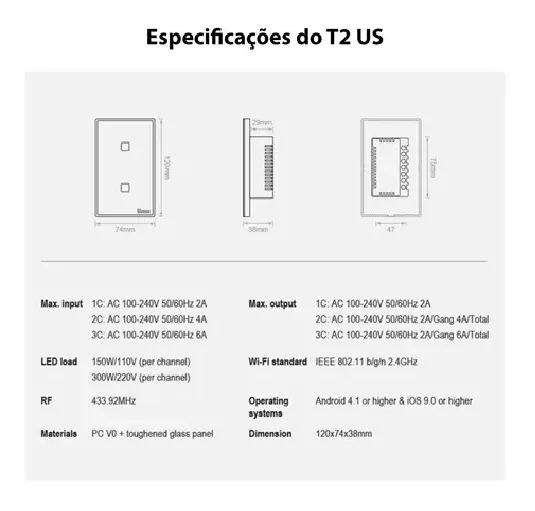 Sonoff Botão-touch T2 Us 4x2  Rf 433mhz Interruptor Wi-fi Android IOS - Foto 2