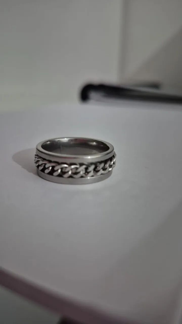 Anel Masculino Detalhe Trançado em Aço Inoxidável Prata - Foto 3