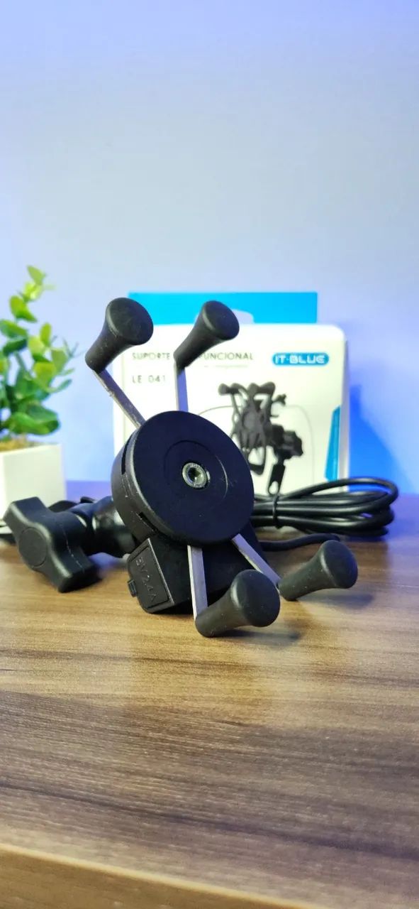 Suporte de Celular com Carregador 2.4a USB Garra para Moto Fixação no Retrovisor ou Parafu - Foto 3