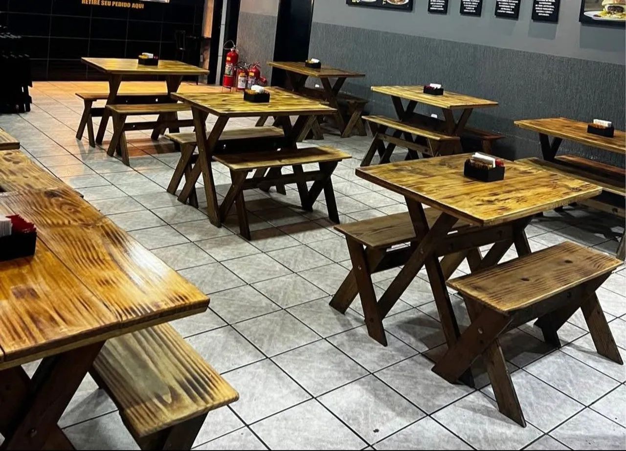 Mesas e Bancos de Madeira para Restaurante - Foto 3