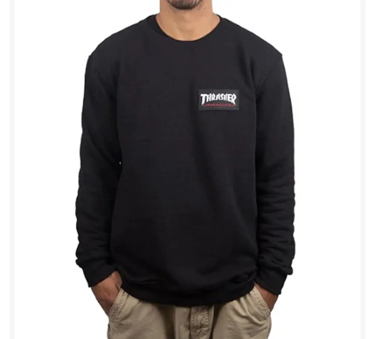 MOLETOM THRASHER CARECA LOGO PATCH MASCULINO PRETO