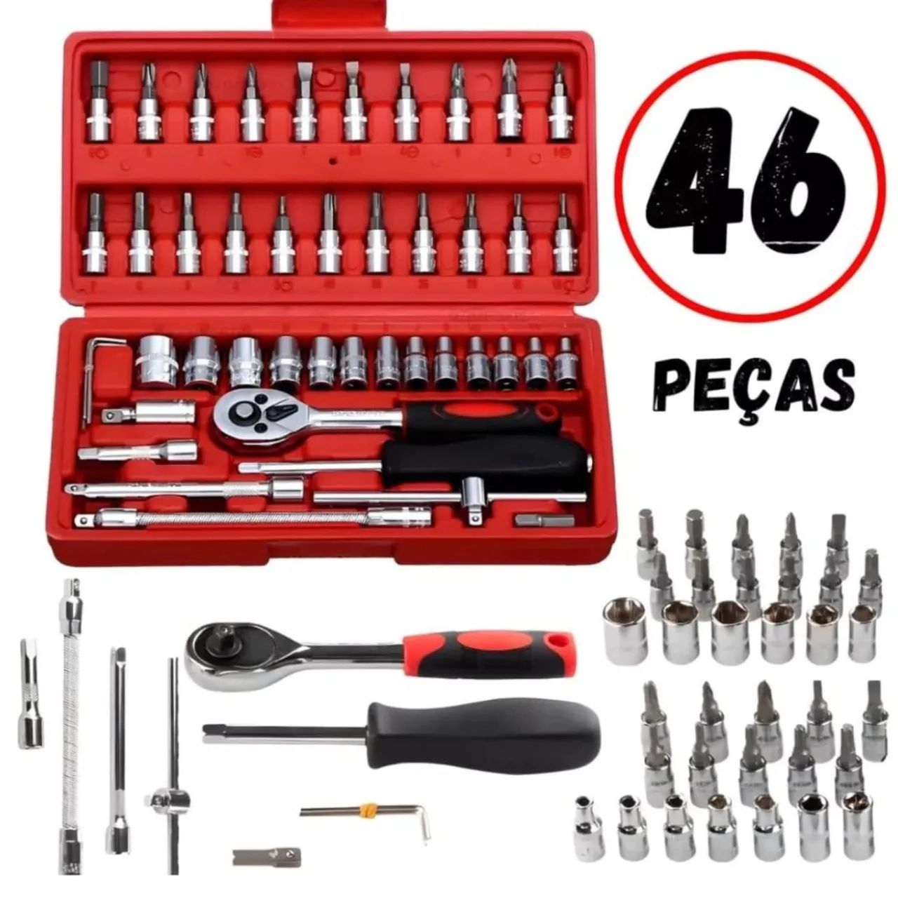 Jogo de Chaves de Soquete 46 Peças - Novo