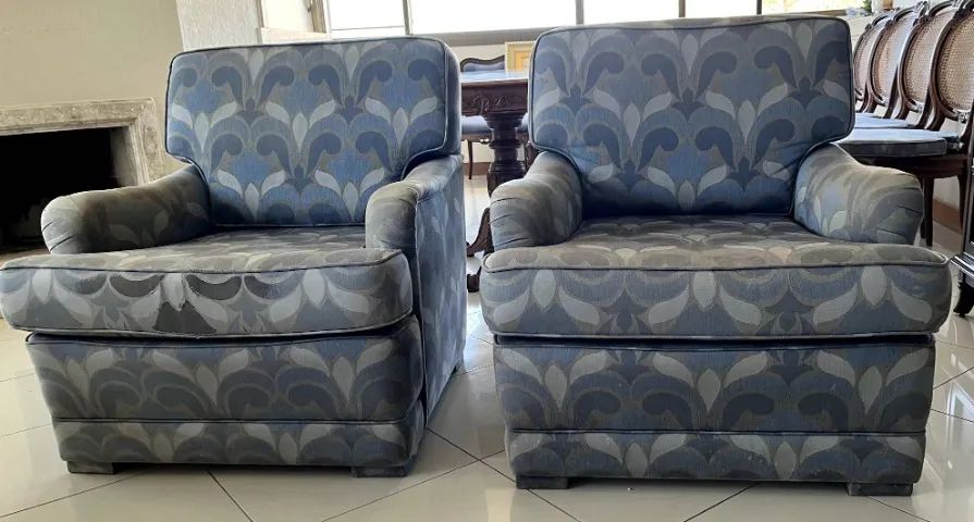 Par de Poltronas Qualidade Tecido Jacquard Almofadas Soltas Ziper