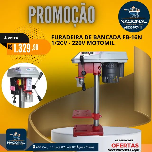 Furadeira de Bancada FB-16N 1/2CV  5/8 Pol Monof. com 4 Velocidades 220V MOTOMIL