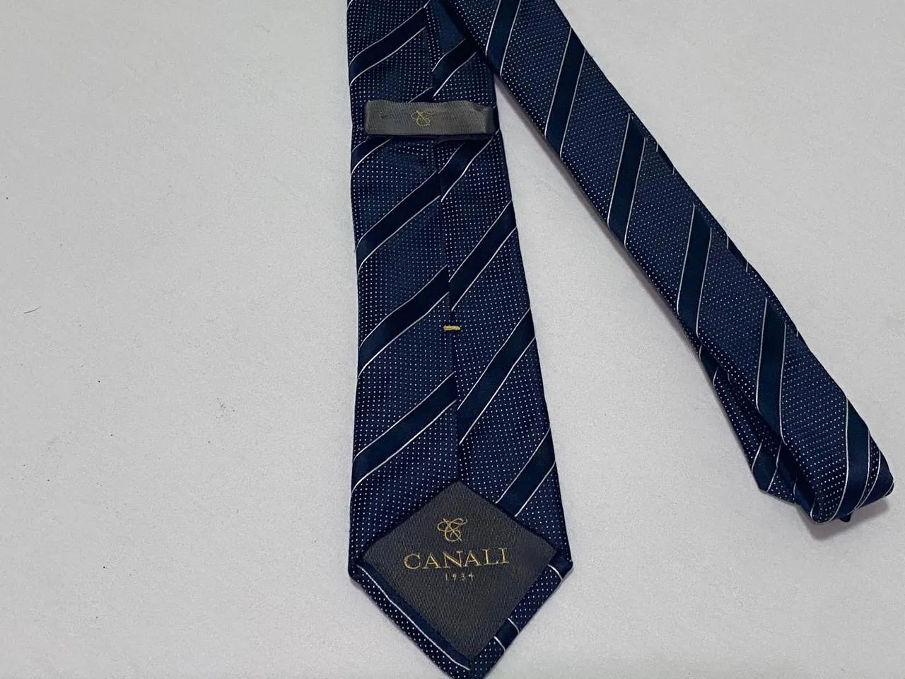 Gravata Canali 1934 Azul Listrada Ótimo Estado - Foto 5