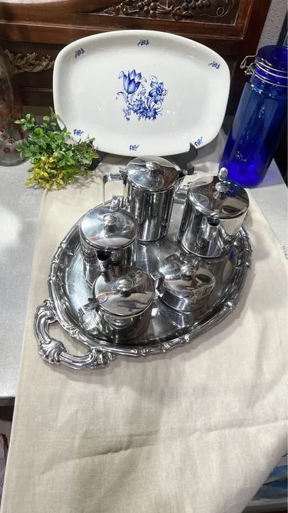 Conjunto de 5 peças para servir chá e café em inox - Foto 4