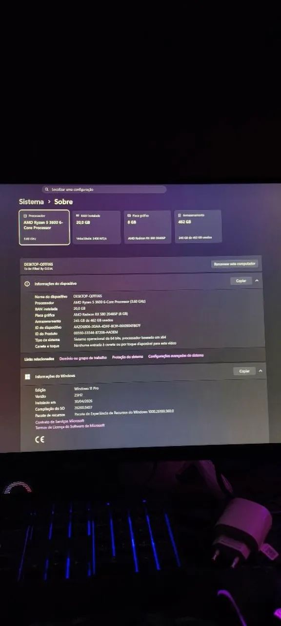 PC Gamer Ryzen 5 3600 + RX 580 pra vender ligeiro - Foto 2