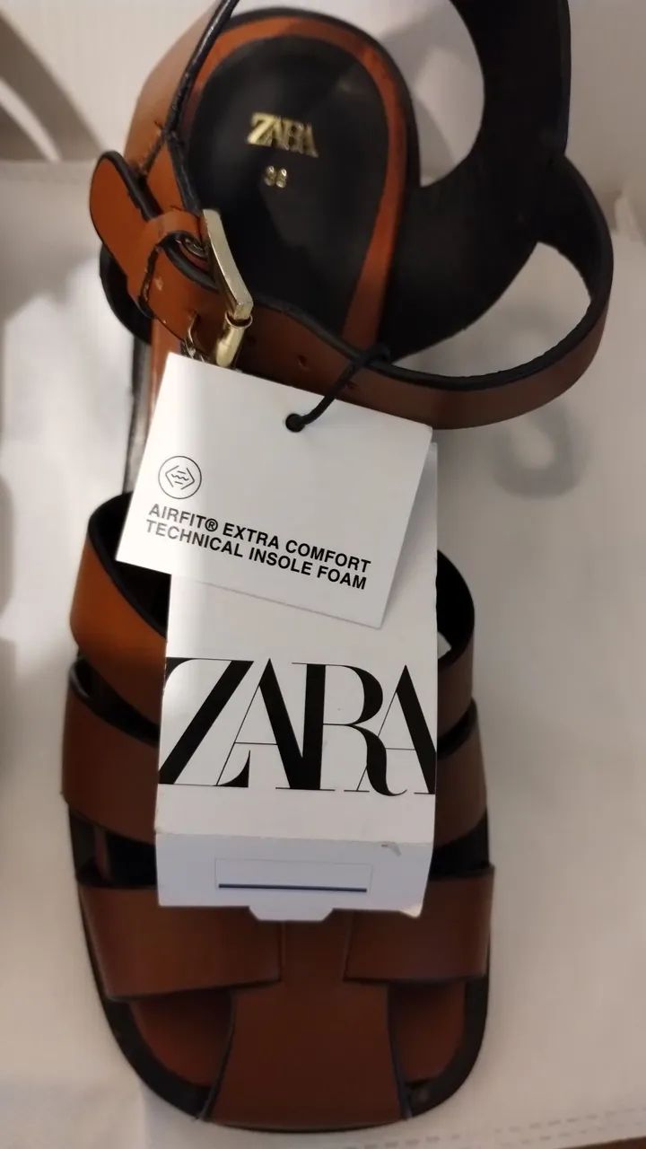 Sandália Zara 100% couro legítimo, 34 BR  - Foto 4