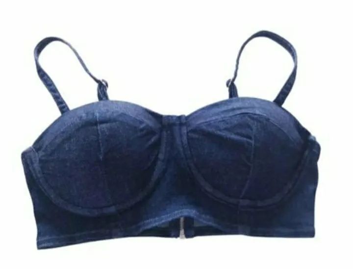 TOP JEANS ESTRUTURADO COM BOJO, MARCA COLCCI. NOVO.