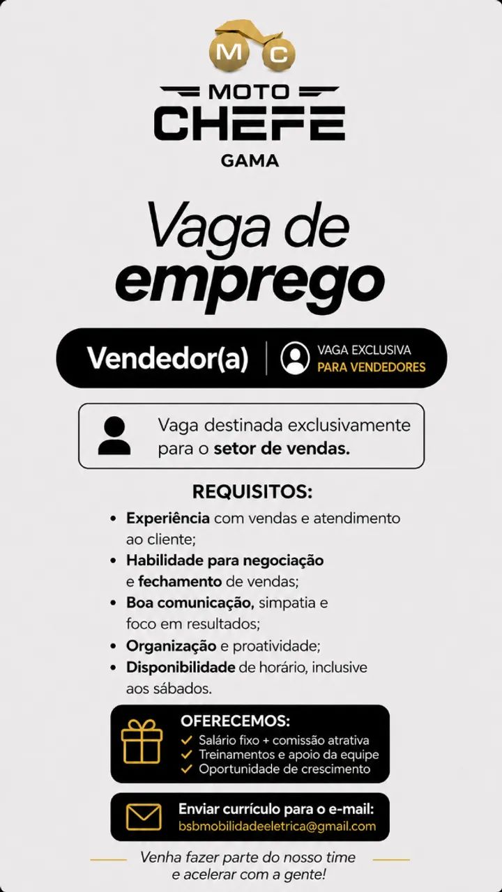 VAGA DE EMPREGO VENDEDORA