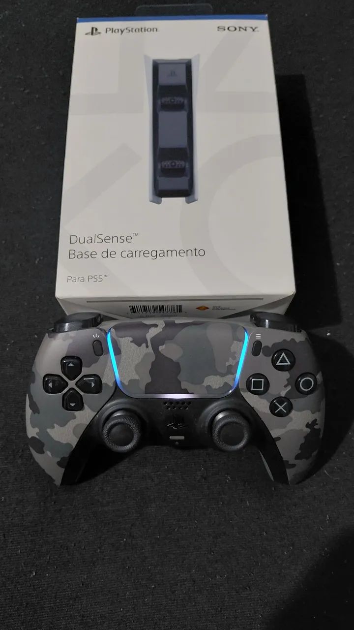 CONTROLE PS5 CAMUFLADO + CARREGADOR 12X CARTÃO C/J