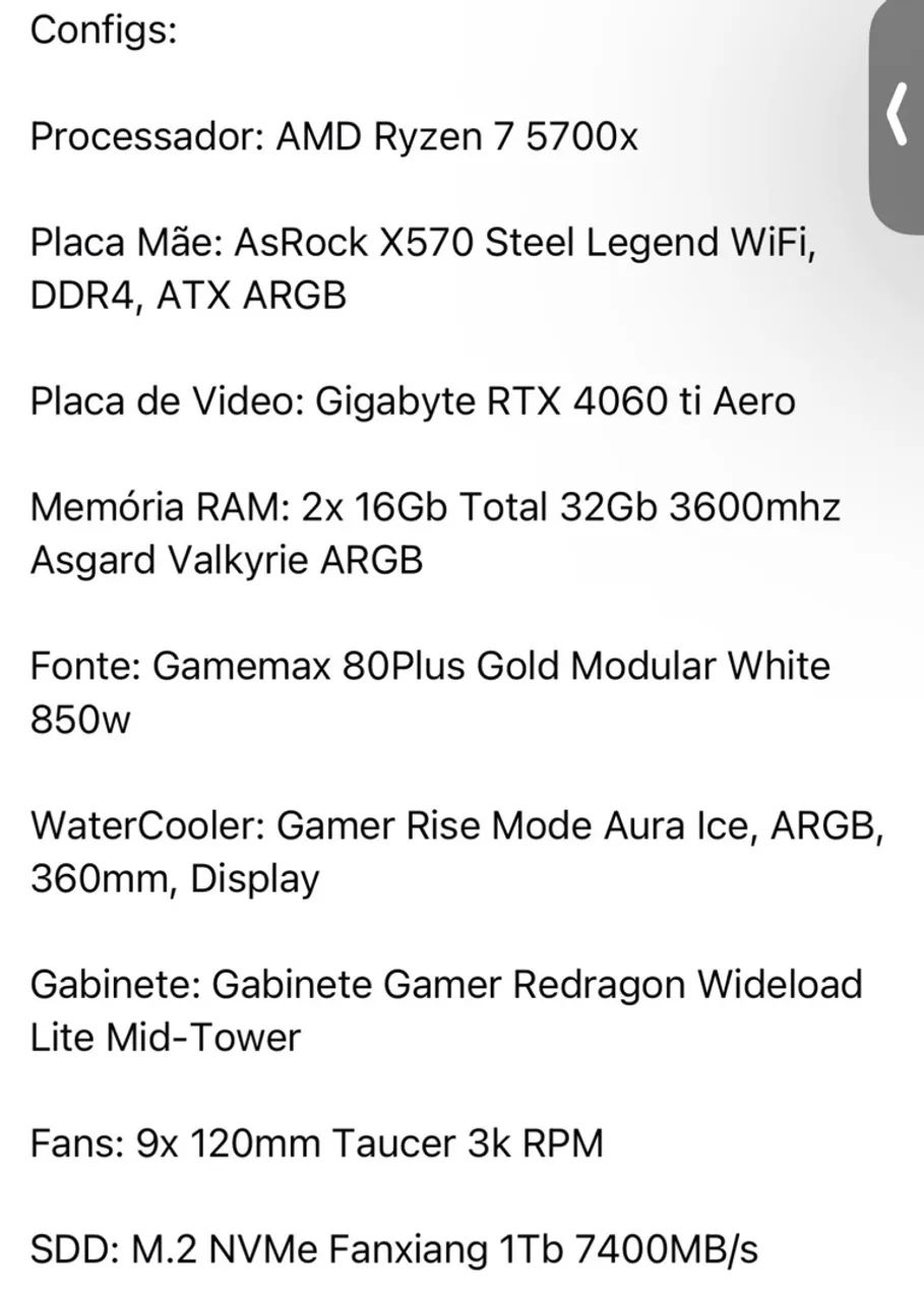 PC GAMER COM GTX 4060 ALL WHITE - Foto 5