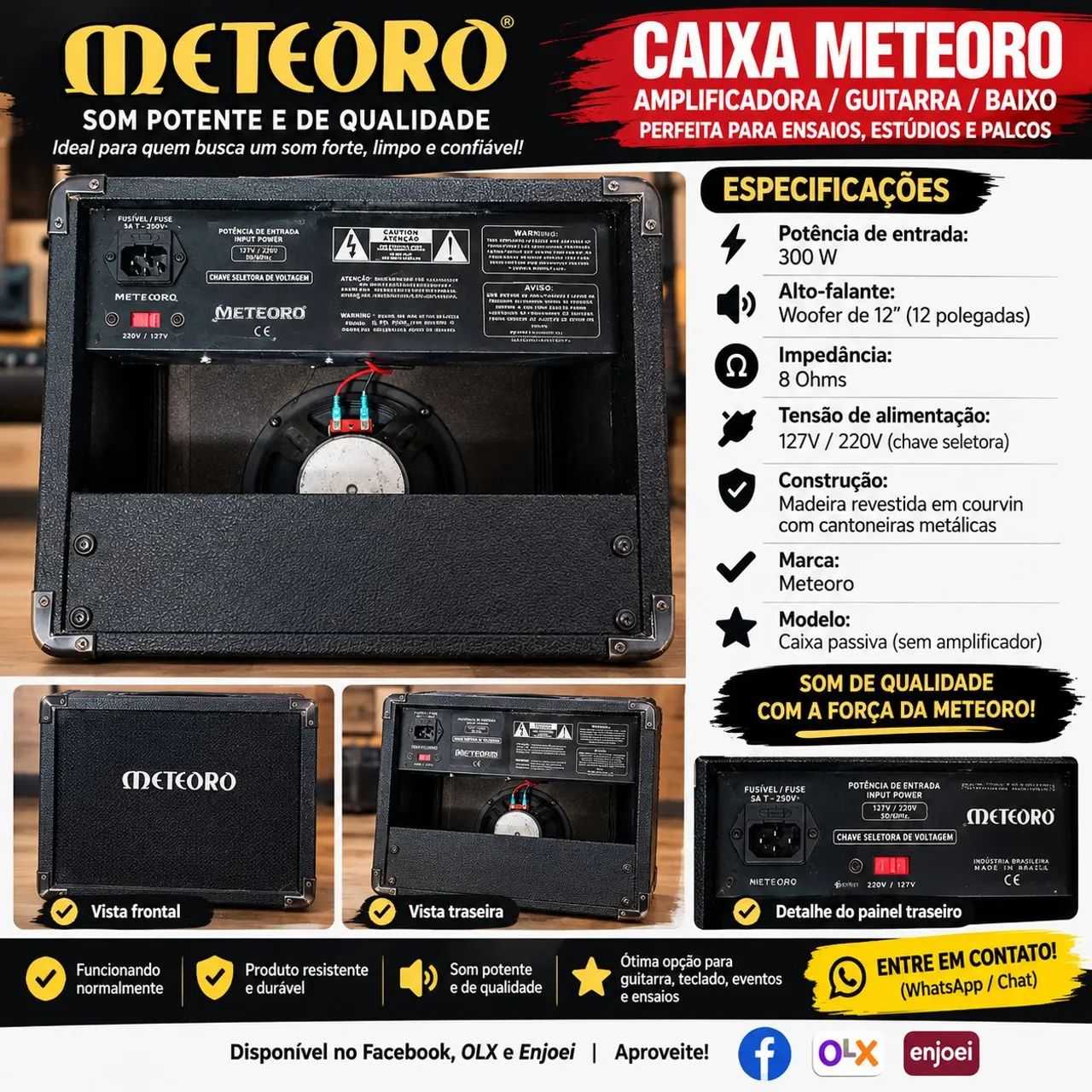 Caixa de Som Meteoro 300W 12" 8 Ohms - Funcionando Perfeitamente
