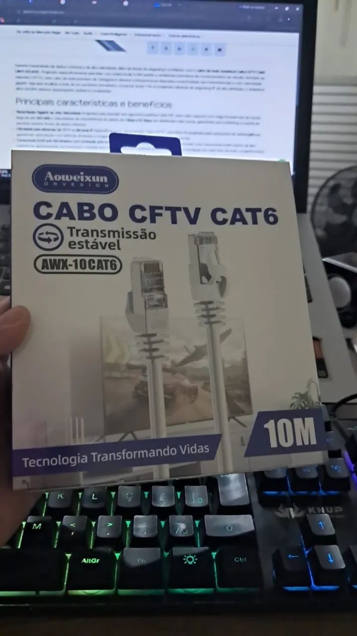 Cabo de rede Ethernet Aoweixun Cabo CFTV CAT-6 10M