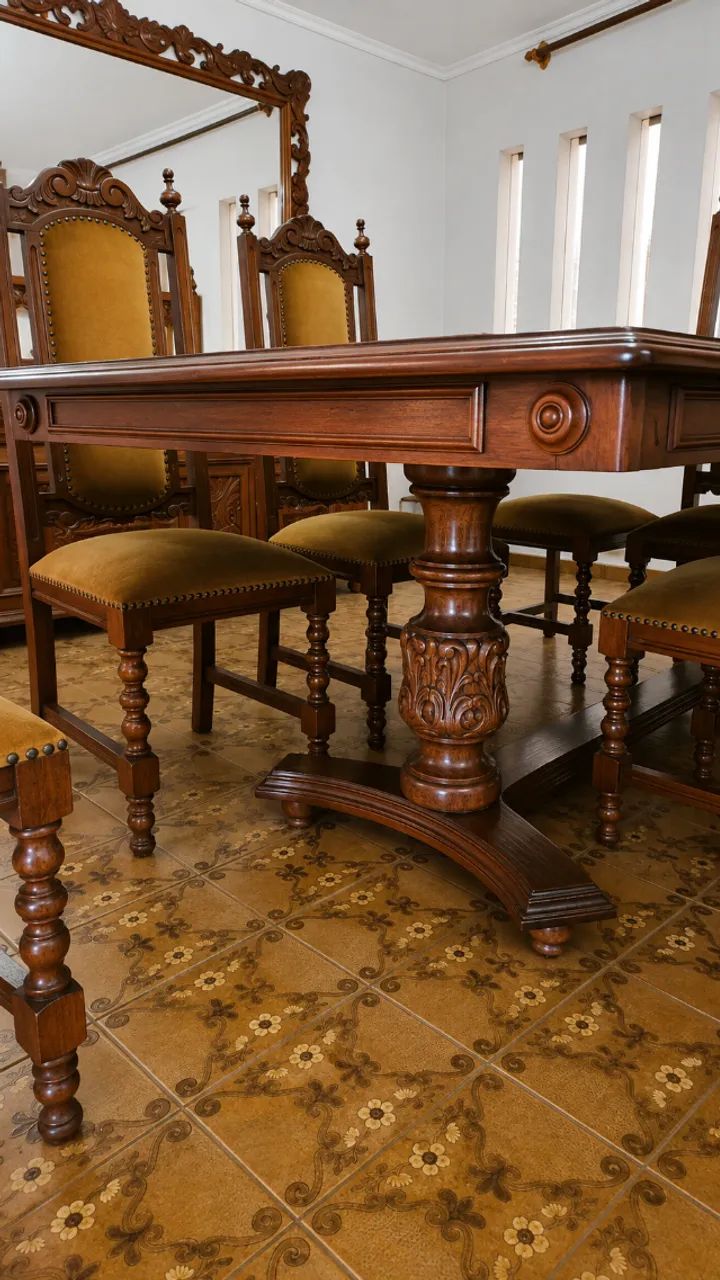 Mesa de Jantar Madeira Maciça com 8 Cadeiras - Estilo Português - Foto 4