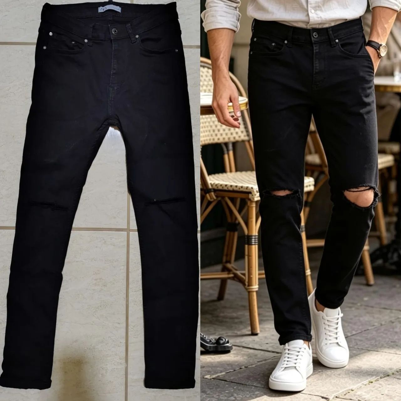 Calças masculinas (3 peças) Preto e Branco Zara e Bege Marfinno ORIGINAIS - Foto 3