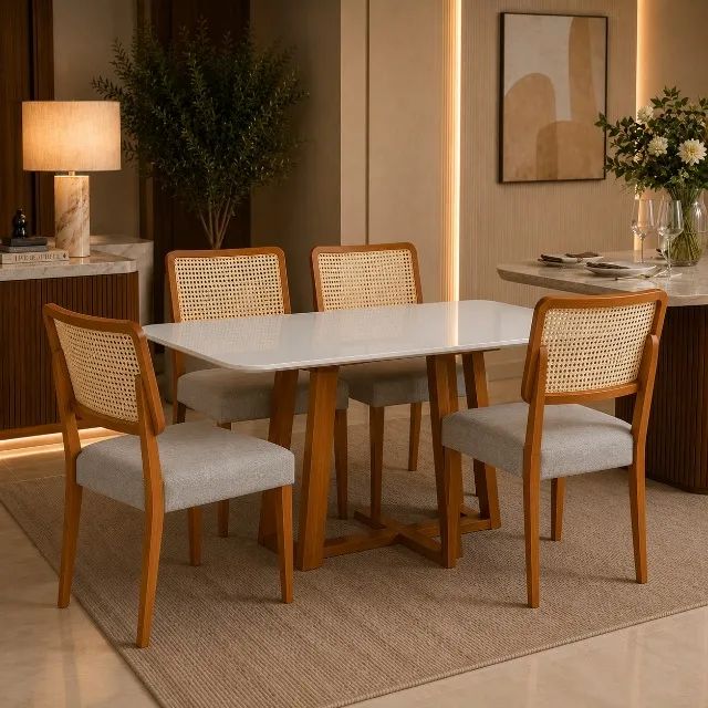 Mesa de Jantar + 4 Cadras em Rattan 