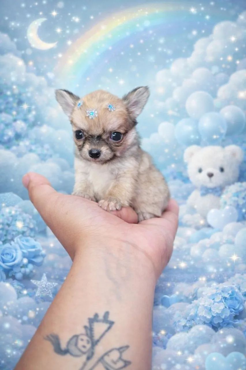 Chihuahua machinho pelo longo miniatura 