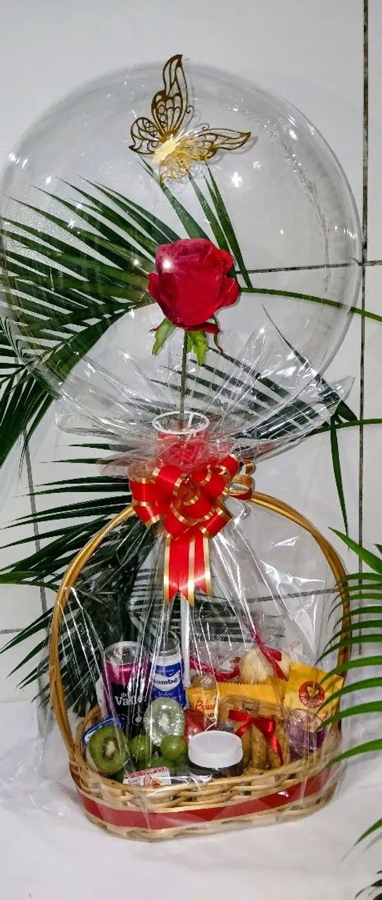 Cesta Café da Manhã Rosa Encantada Balão Buble  - Foto 3