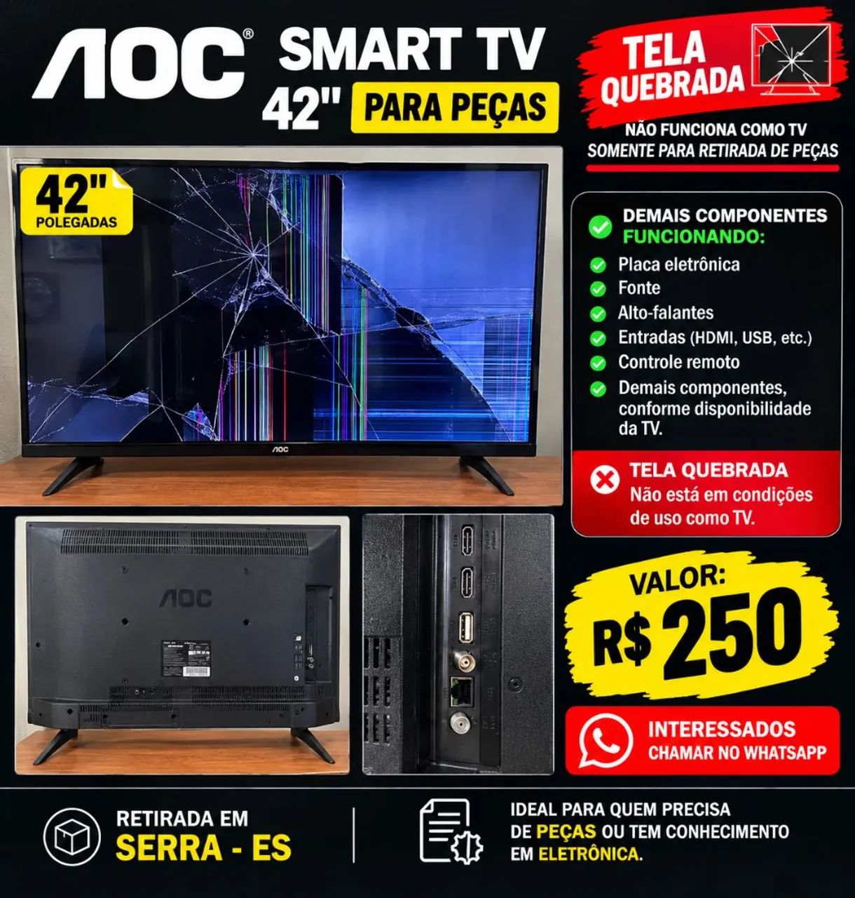 SMART TV AOC - PARA RETIRADA DE PEÇAS - Foto 2